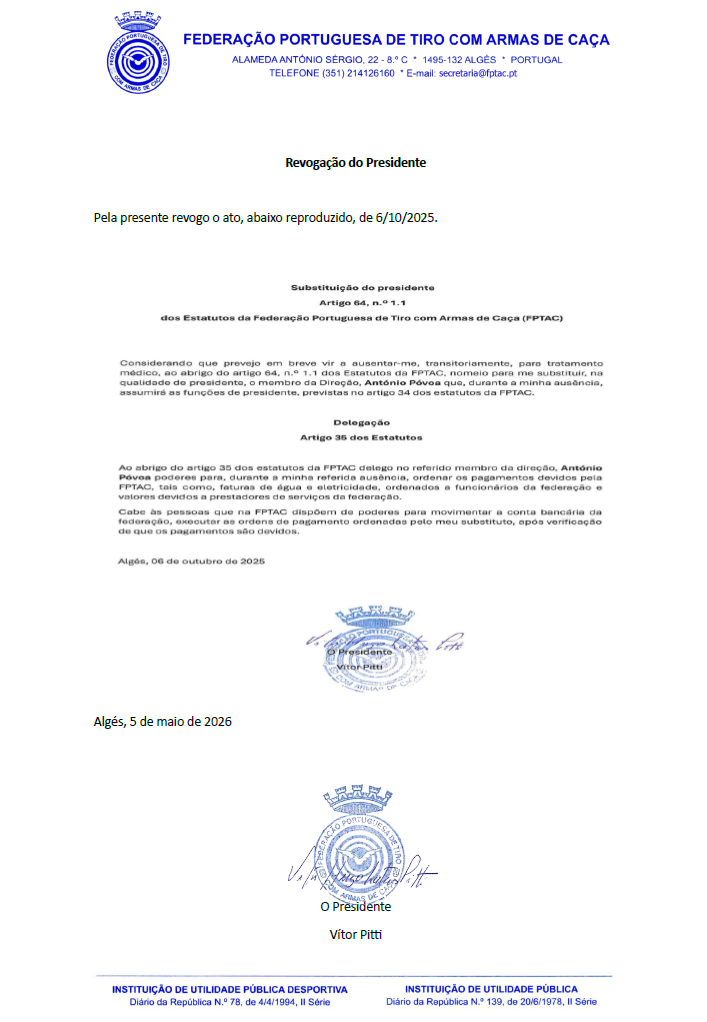 Revogação da Delegação de Poderes 2025/2026